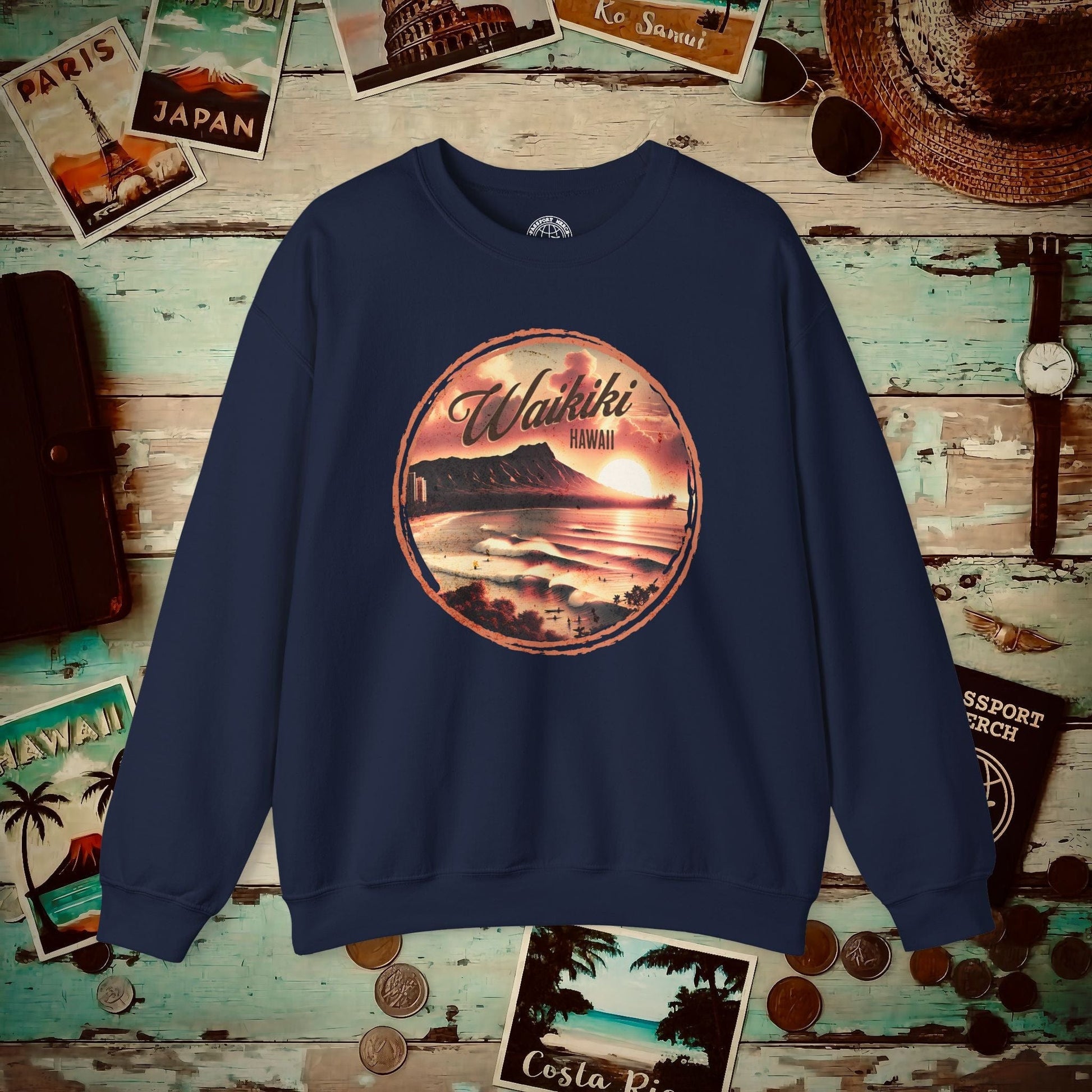 Vintage Nostalgia, Waikiki, Hawaii Crewneck Navy / S