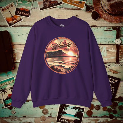 Vintage Nostalgia, Waikiki, Hawaii Crewneck Purple / S