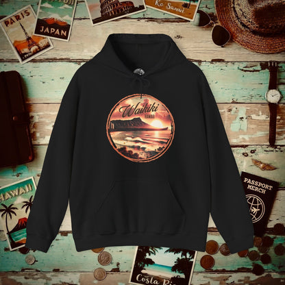 Vintage Nostalgia, Waikiki, Hawaii Hoodie Black / S