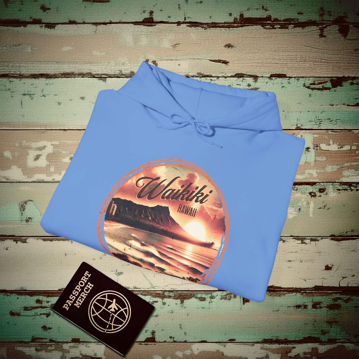 Vintage Nostalgia, Waikiki, Hawaii Hoodie Carolina Blue / S
