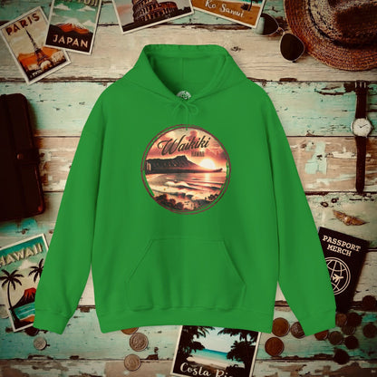 Vintage Nostalgia, Waikiki, Hawaii Hoodie Irish Green / S