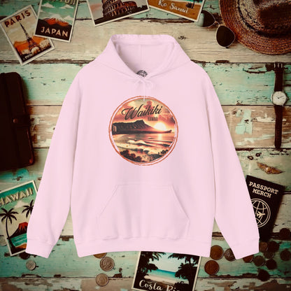 Vintage Nostalgia, Waikiki, Hawaii Hoodie Light Pink / S