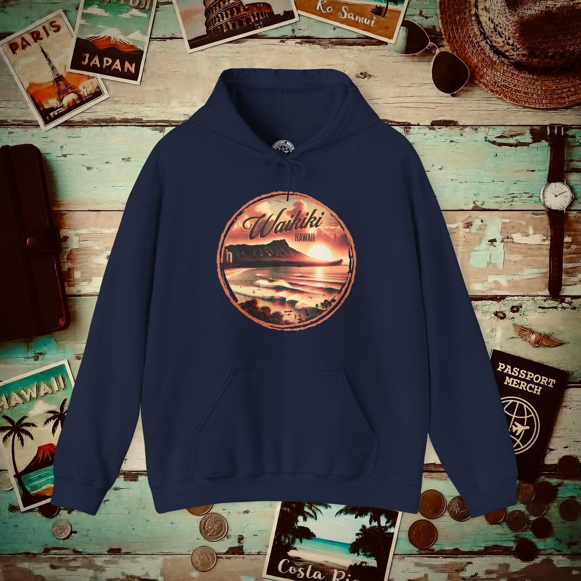 Vintage Nostalgia, Waikiki, Hawaii Hoodie Navy / S