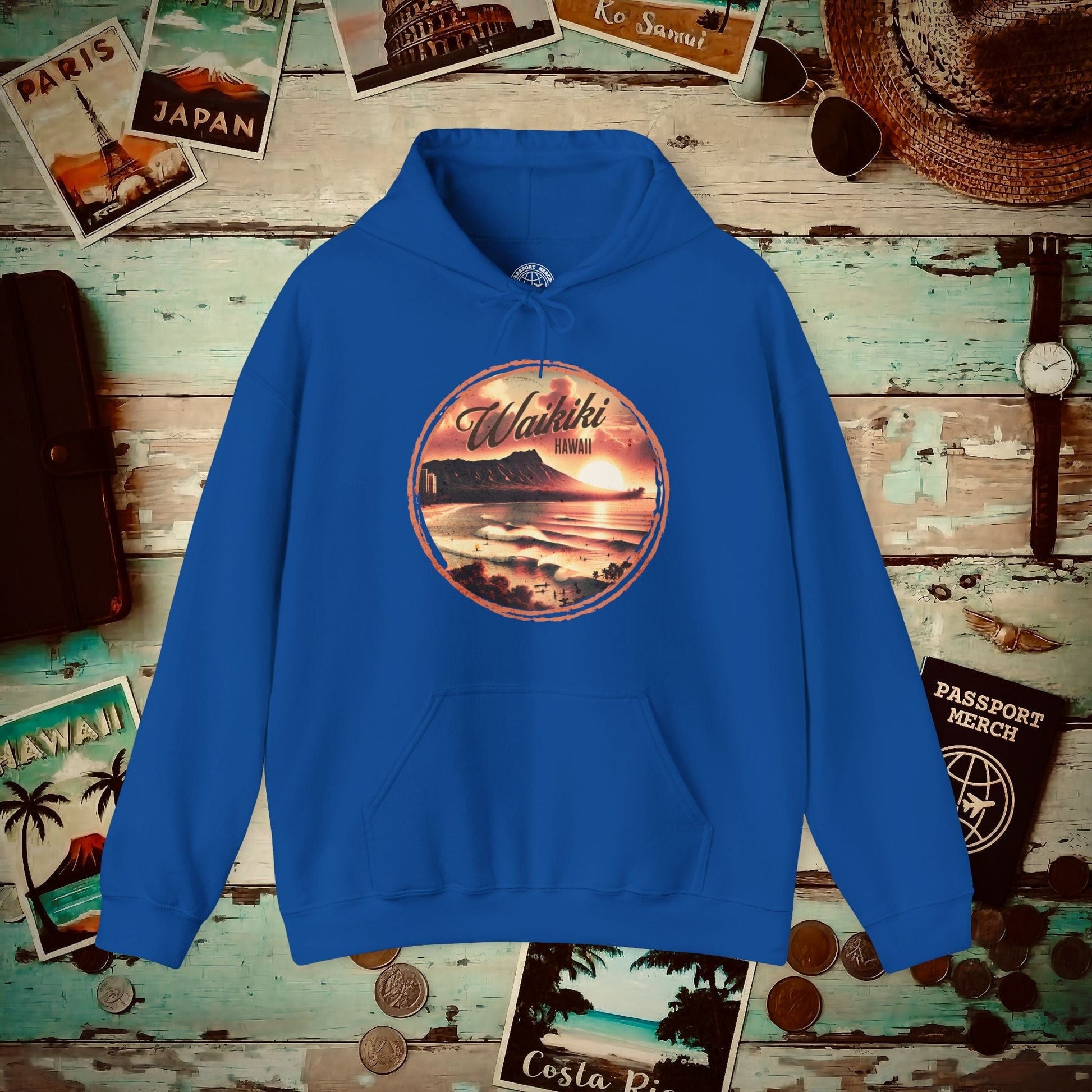 Vintage Nostalgia, Waikiki, Hawaii Hoodie Royal / S