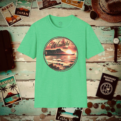 Vintage Nostalgia, Waikiki, Hawaii T-Shirt Heather Irish Green / S