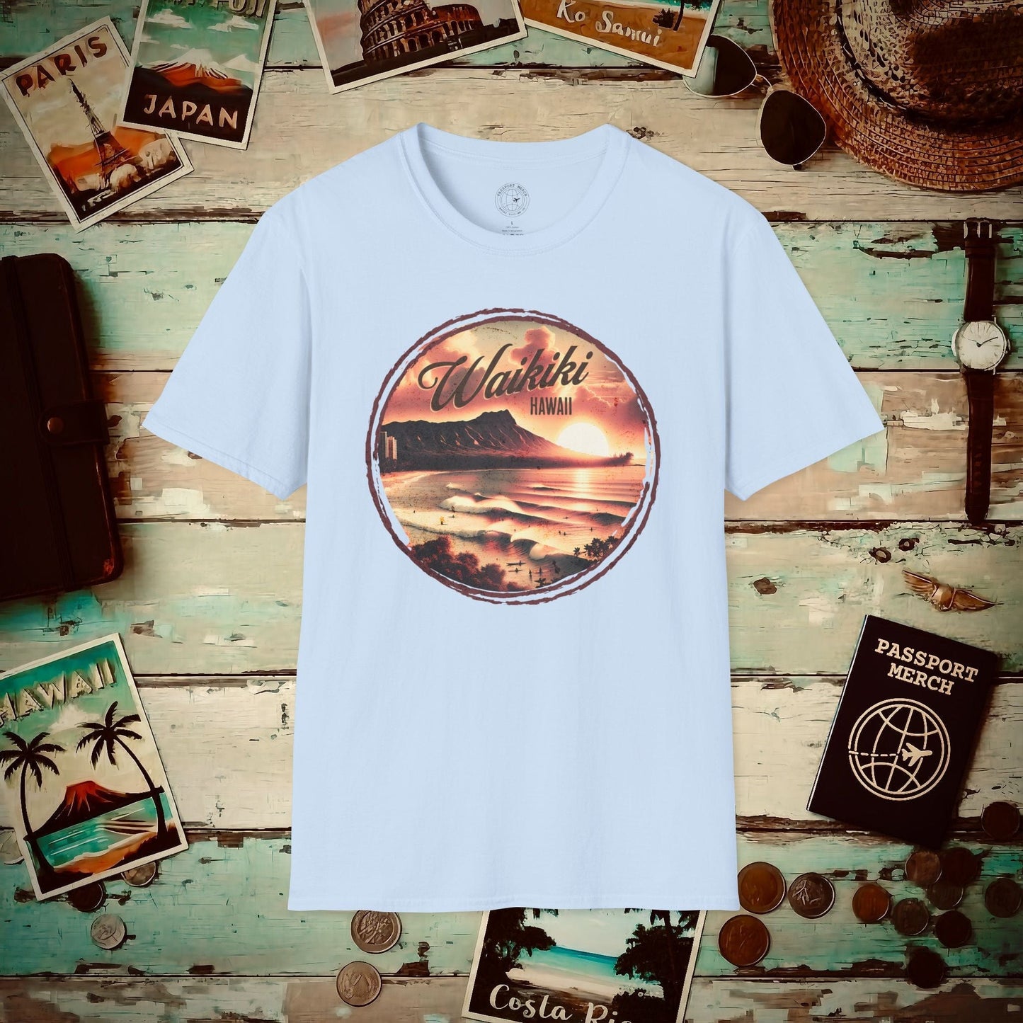 Vintage Nostalgia, Waikiki, Hawaii T-Shirt Light Blue / S