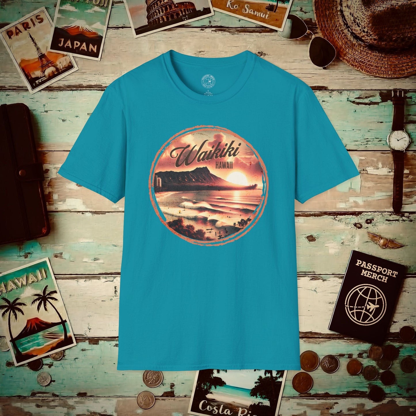 Vintage Nostalgia, Waikiki, Hawaii T-Shirt Tropical Blue / S