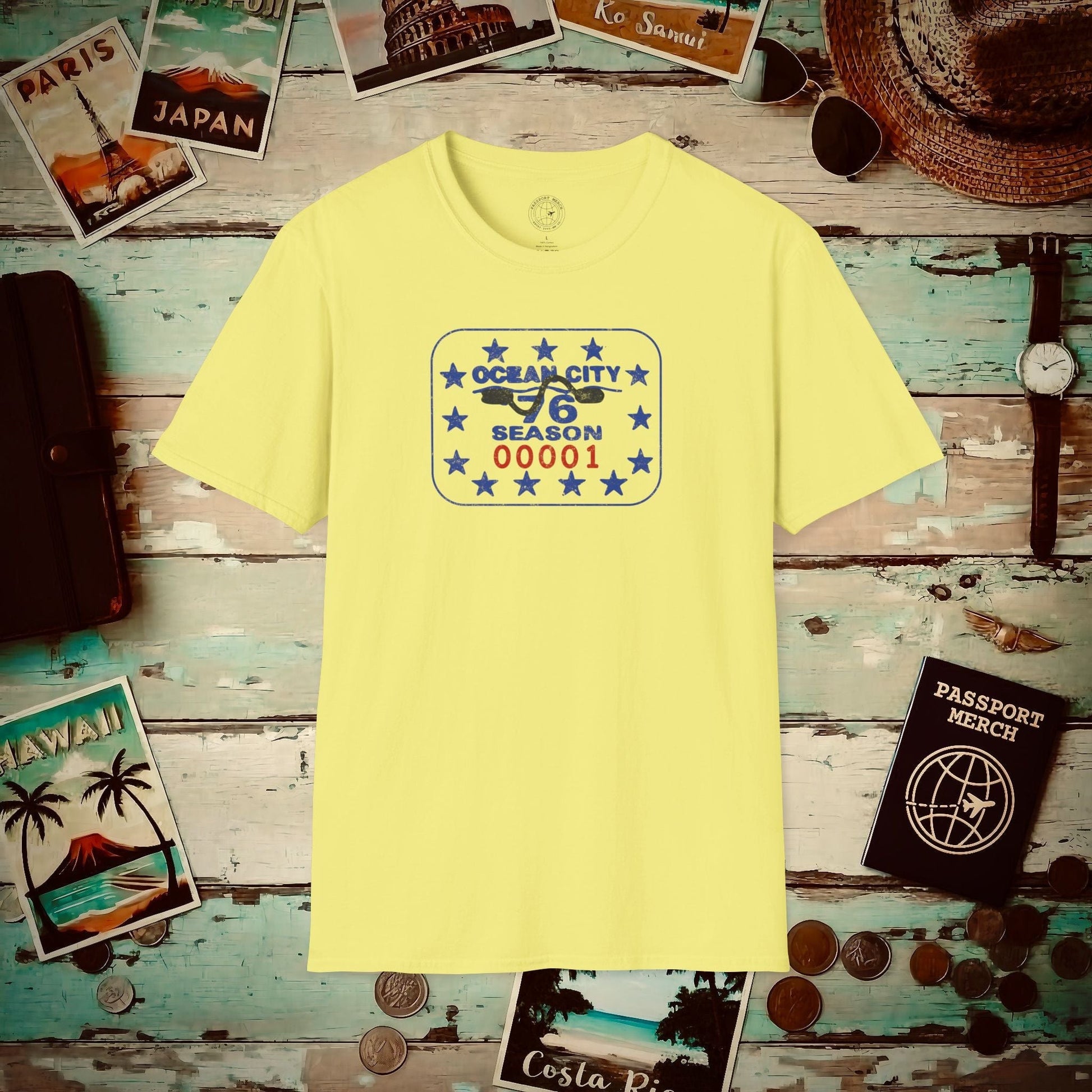 Vintage Ocean City 1976 Beach Tag, New Jersey T-Shirt Cornsilk / S