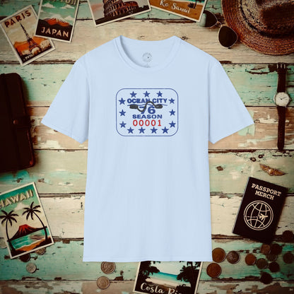 Vintage Ocean City 1976 Beach Tag, New Jersey T-Shirt Light Blue / S