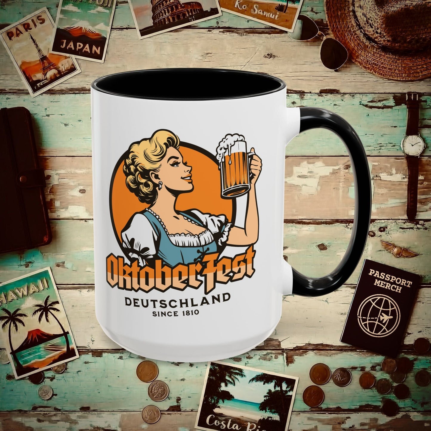 Vintage Oktoberfest Beer Maiden, Germany 15oz Mug Black / 15oz