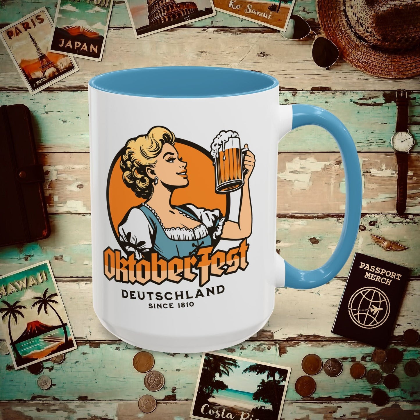 Vintage Oktoberfest Beer Maiden, Germany 15oz Mug Light Blue / 15oz