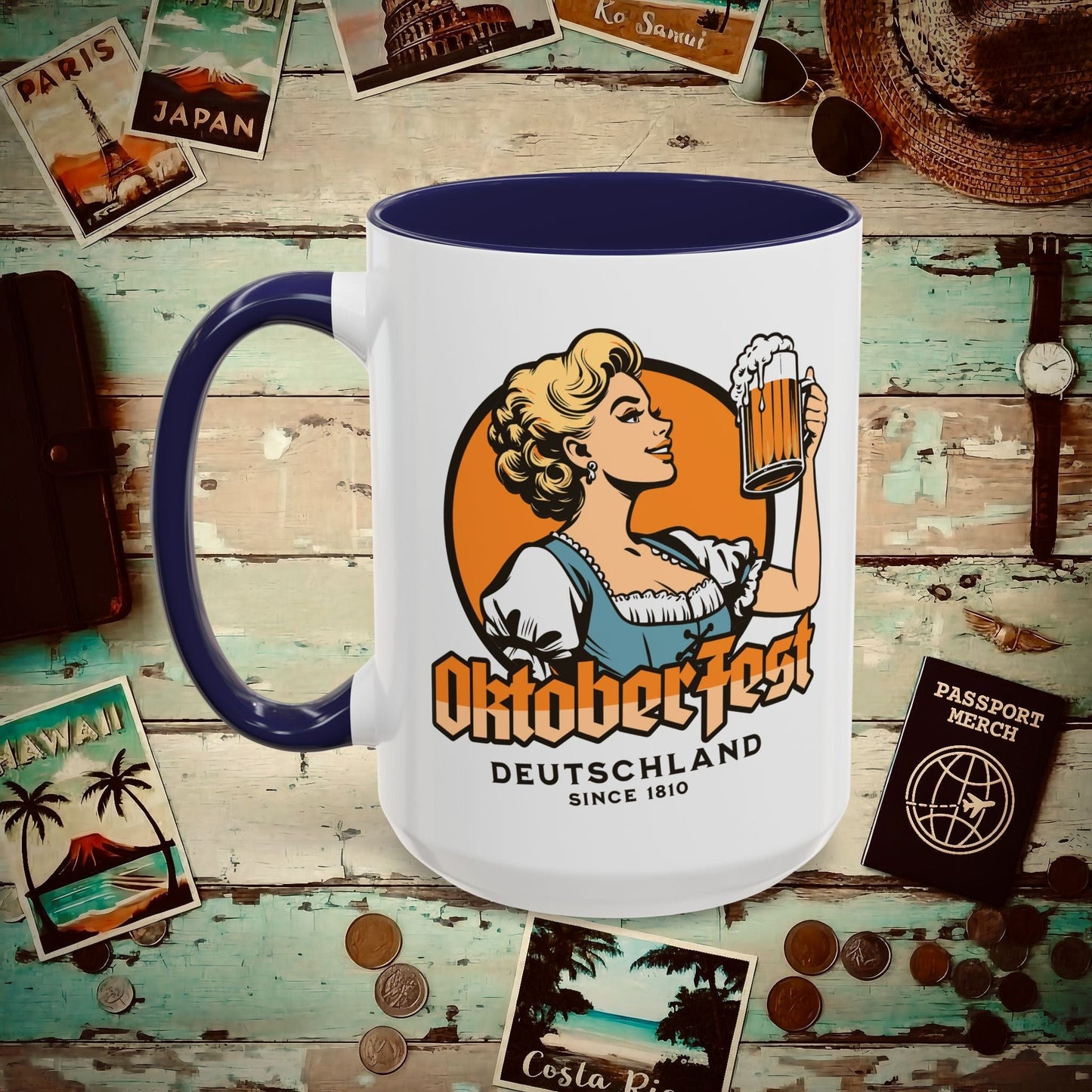 Vintage Oktoberfest Beer Maiden, Germany 15oz Mug Navy / 15oz