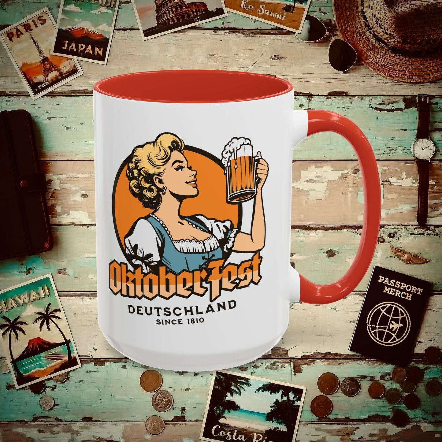 Vintage Oktoberfest Beer Maiden, Germany 15oz Mug Red / 15oz