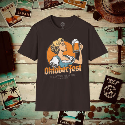 Vintage Oktoberfest Beer Maiden, Germany T-Shirt Dark Chocolate / S