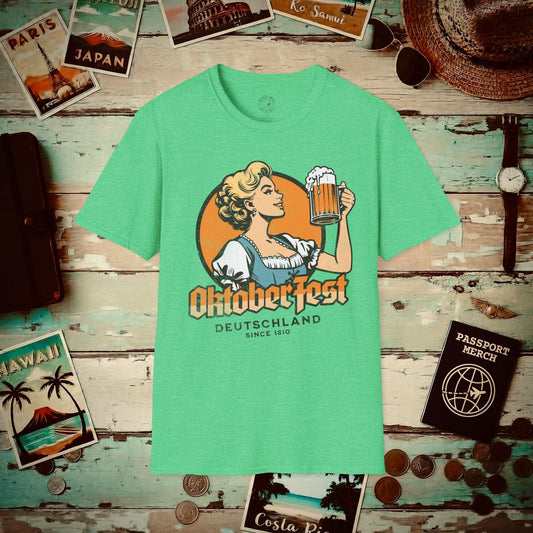 Vintage Oktoberfest Beer Maiden, Germany T-Shirt Heather Irish Green / S