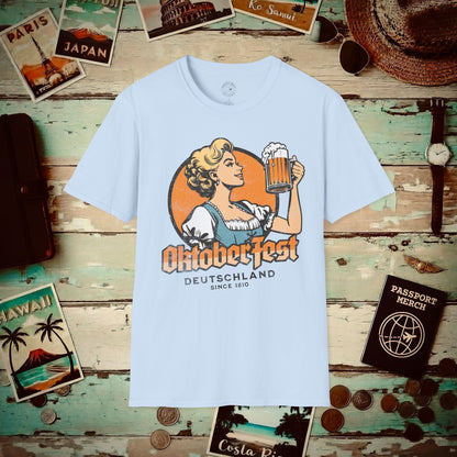Vintage Oktoberfest Beer Maiden, Germany T-Shirt Light Blue / S