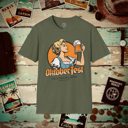 Vintage Oktoberfest Beer Maiden, Germany T-Shirt Military Green / S