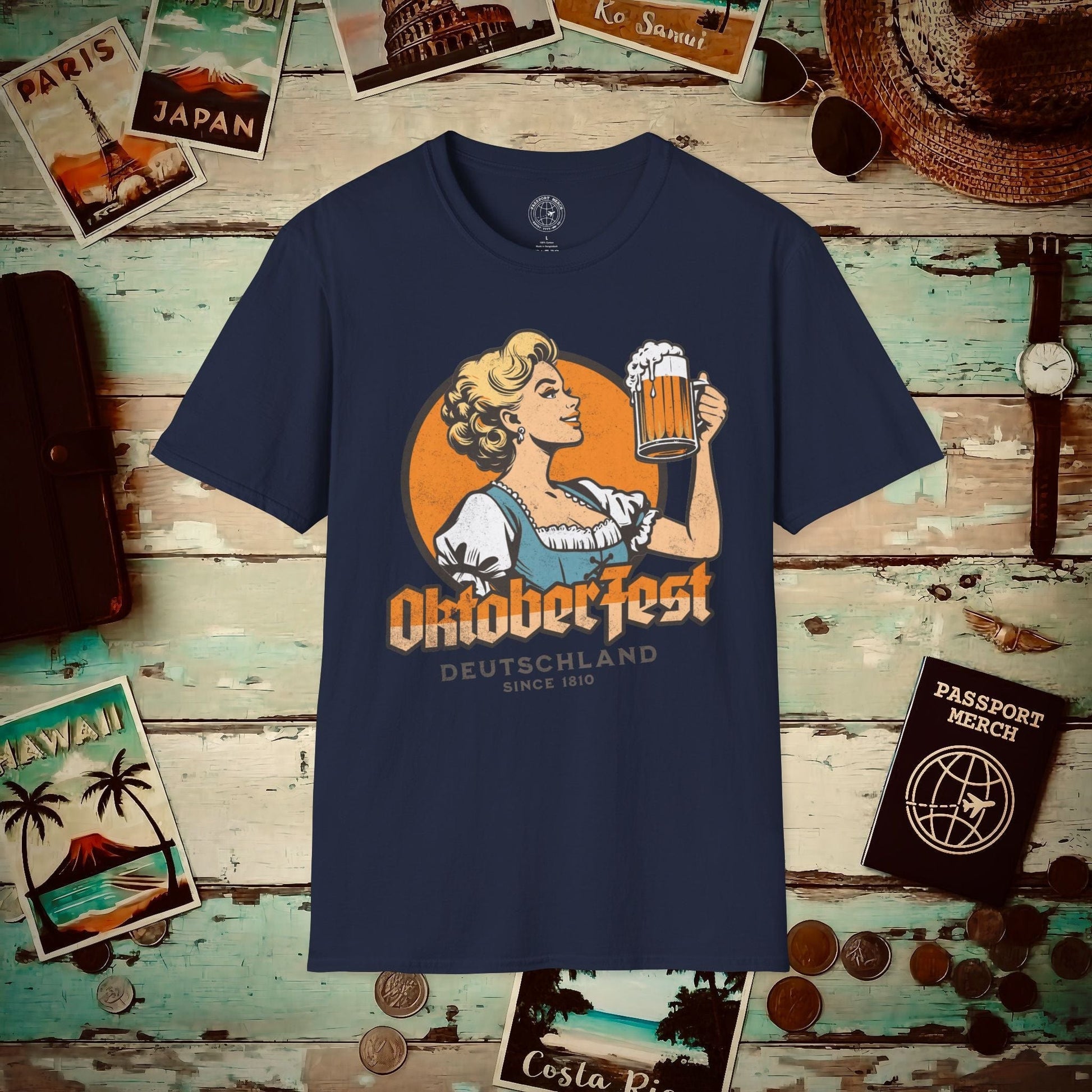Vintage Oktoberfest Beer Maiden, Germany T-Shirt Navy / S