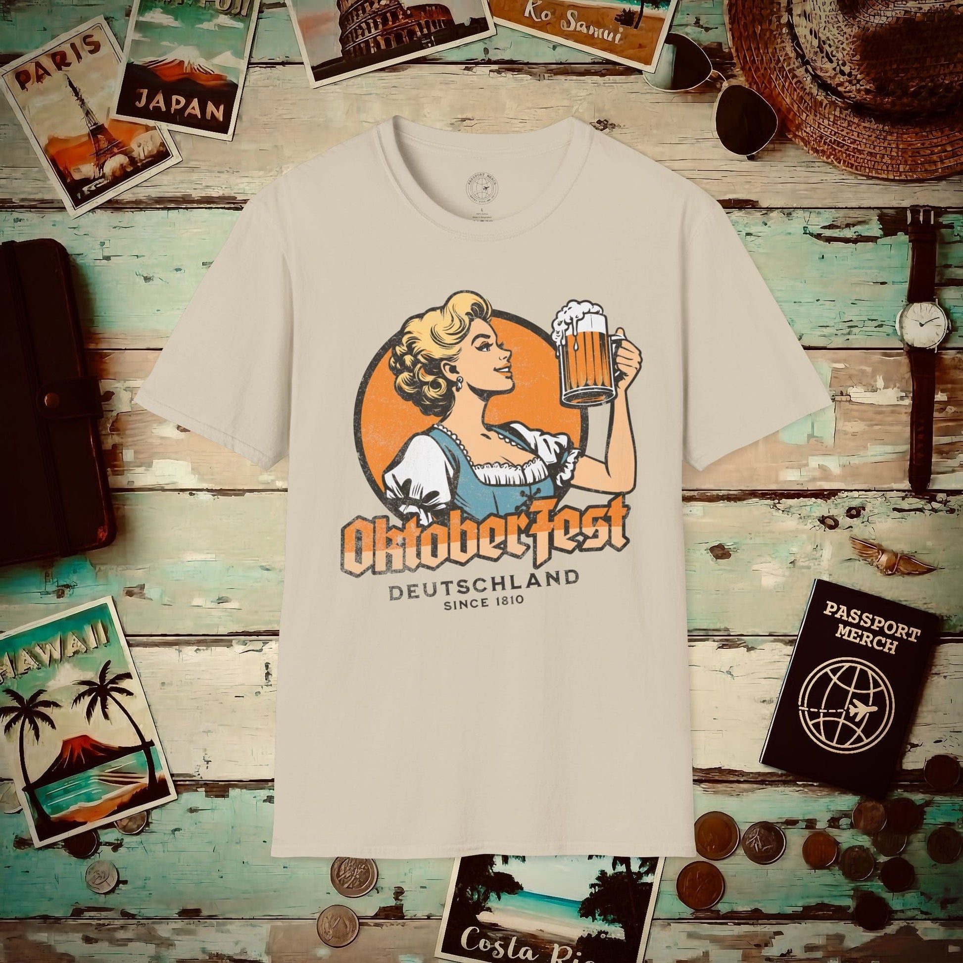 Vintage Oktoberfest Beer Maiden, Germany T-Shirt Sand / S