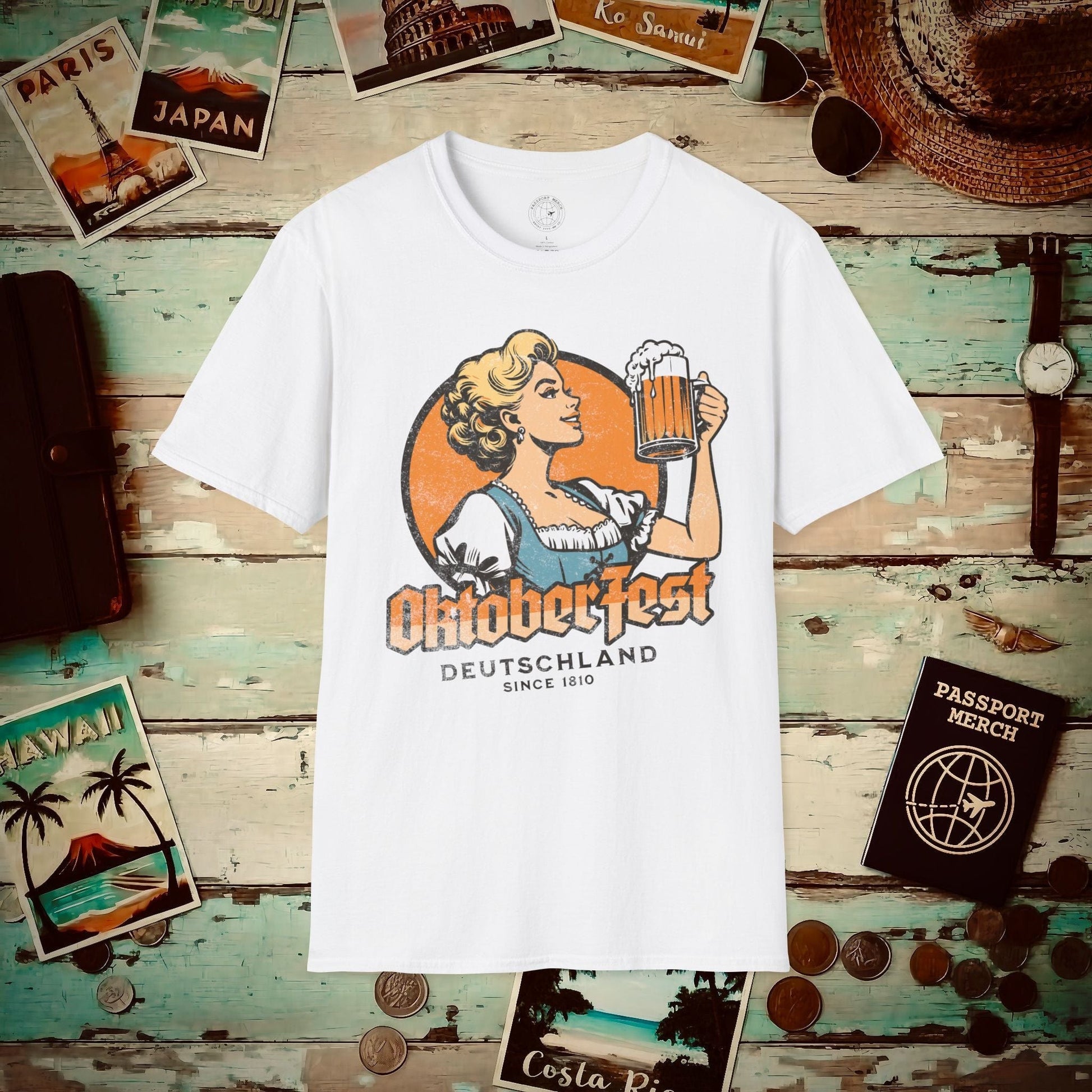 Vintage Oktoberfest Beer Maiden, Germany T-Shirt White / S