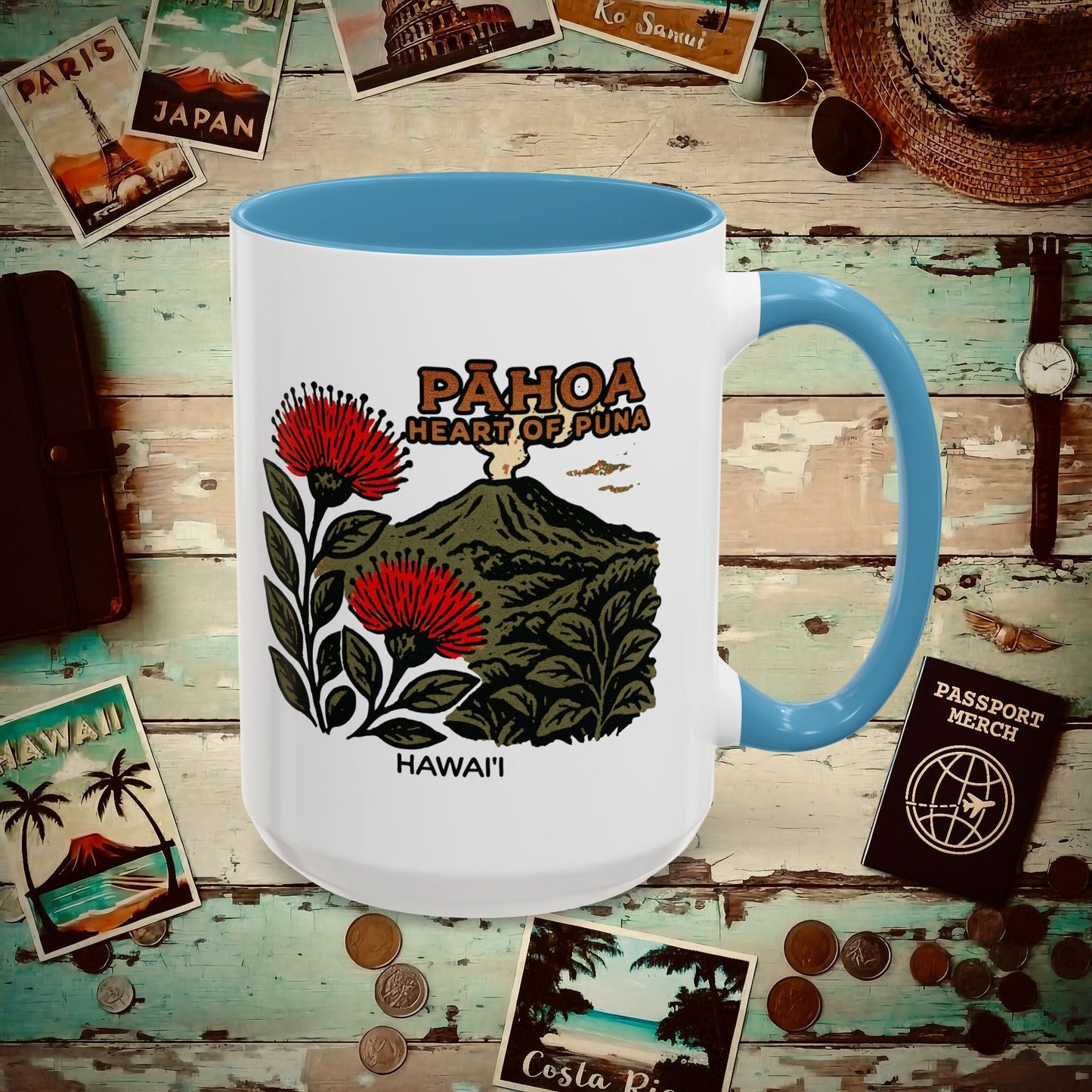 Vintage Pahoa, Heart of Puna, Hawaii 15oz Mug Light Blue / 15oz