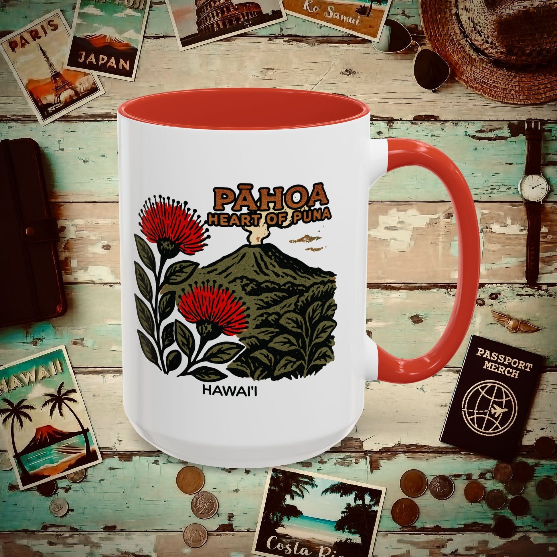 Vintage Pahoa, Heart of Puna, Hawaii 15oz Mug Red / 15oz