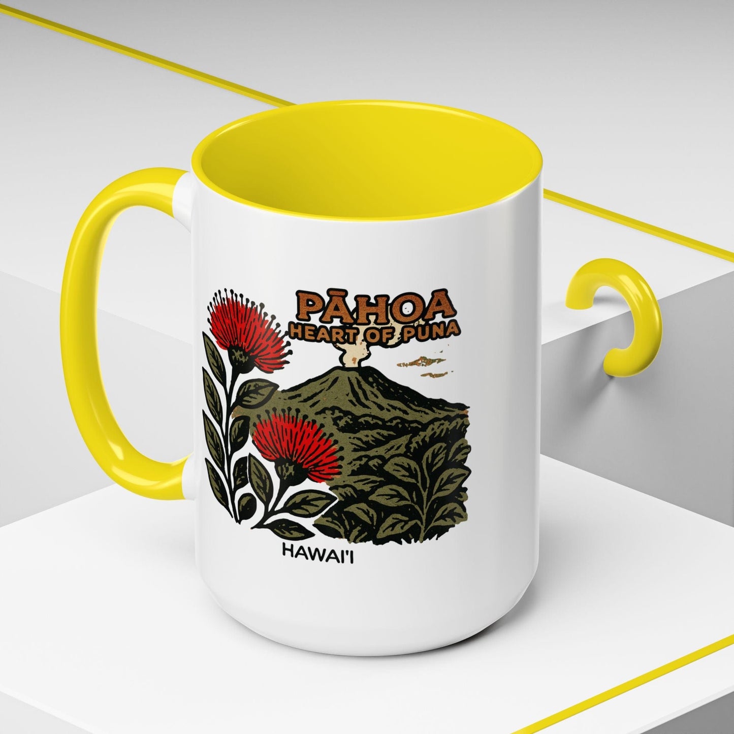 Vintage Pahoa, Heart of Puna, Hawaii 15oz Mug Yellow / 15oz