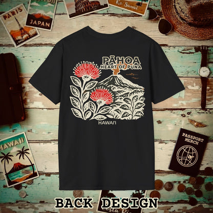 Vintage Pahoa, Heart of Puna, Hawaii Back Print T-Shirt Black / S