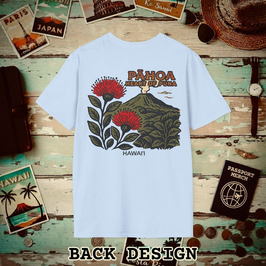 Vintage Pahoa, Heart of Puna, Hawaii Back Print T-Shirt Light Blue / S