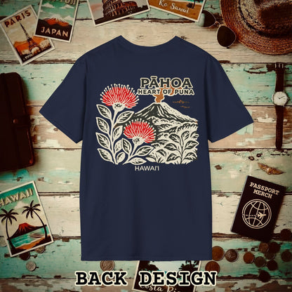 Vintage Pahoa, Heart of Puna, Hawaii Back Print T-Shirt Navy / S