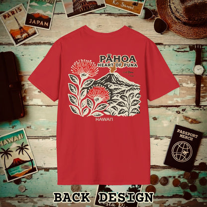Vintage Pahoa, Heart of Puna, Hawaii Back Print T-Shirt Red / S