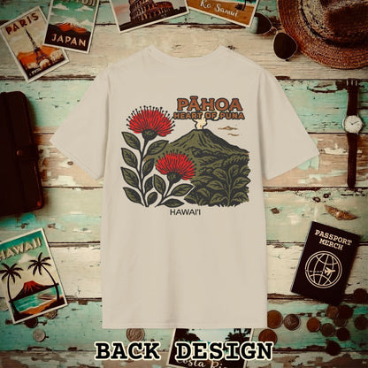 Vintage Pahoa, Heart of Puna, Hawaii Back Print T-Shirt Sand / S