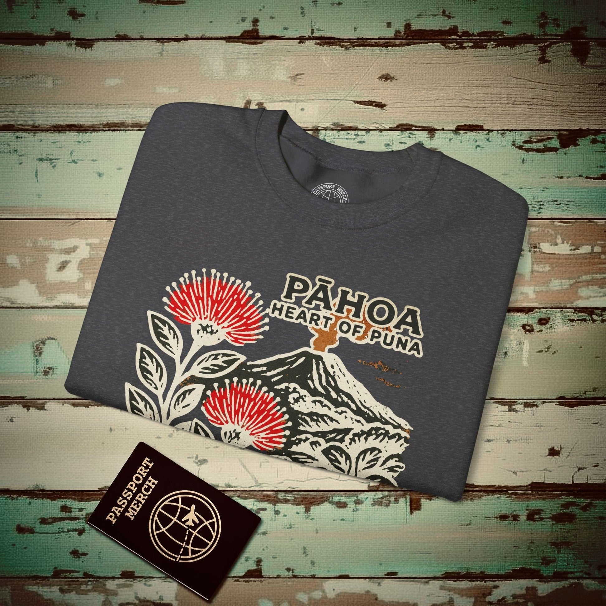 Vintage Pahoa, Heart of Puna, Hawaii Crewneck Dark Heather / S