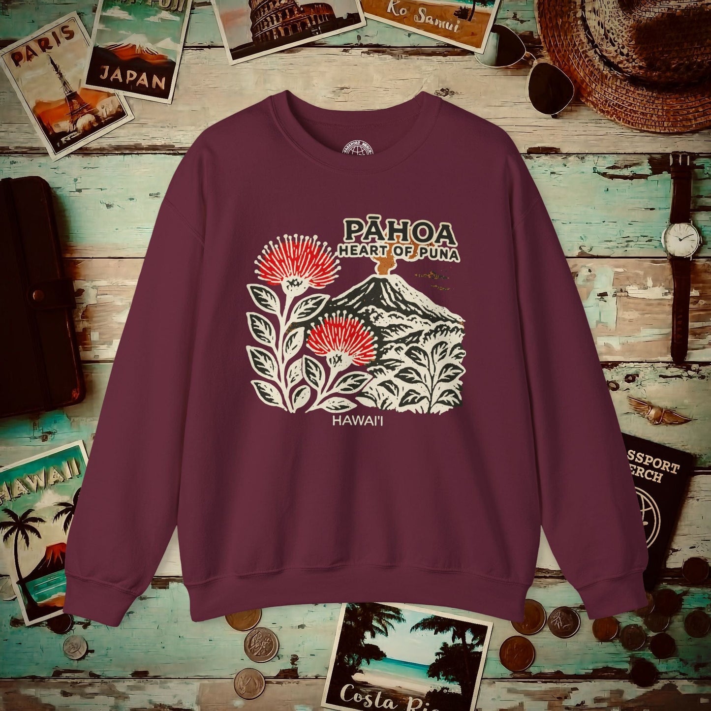 Vintage Pahoa, Heart of Puna, Hawaii Crewneck Maroon / S