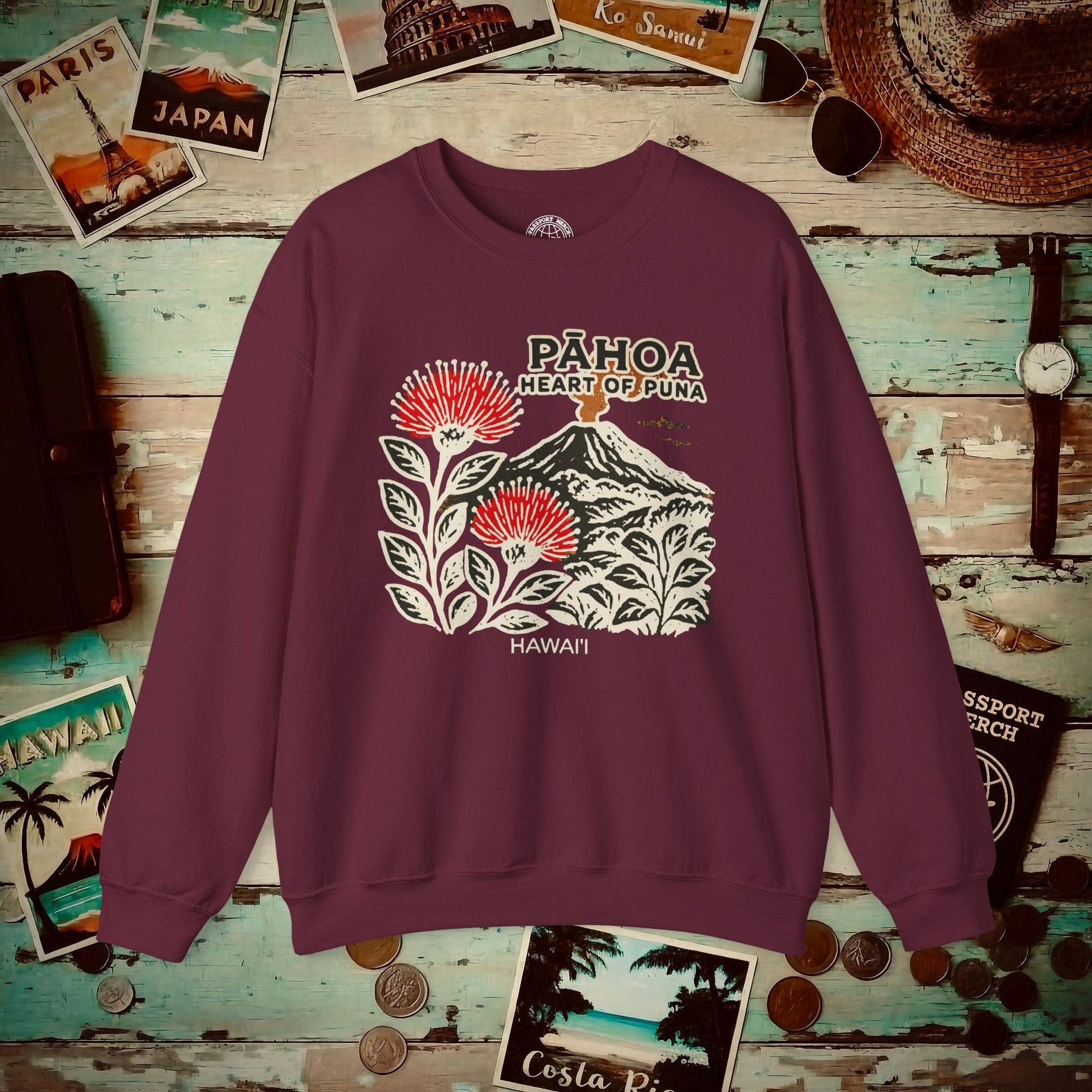 Vintage Pahoa, Heart of Puna, Hawaii Crewneck Maroon / S