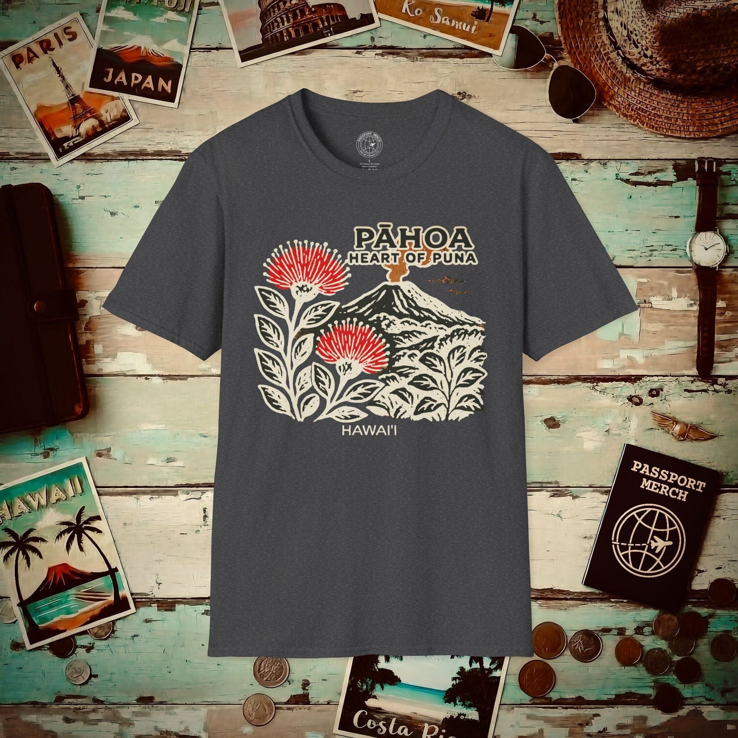 Vintage Pahoa, Heart of Puna, Hawaii T-Shirt Dark Heather / S