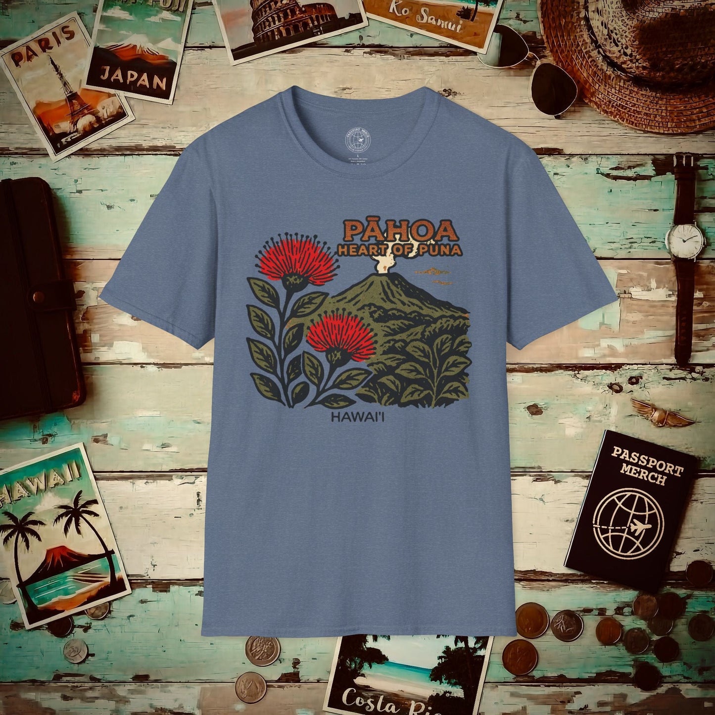 Vintage Pahoa, Heart of Puna, Hawaii T-Shirt Heather Indigo / S