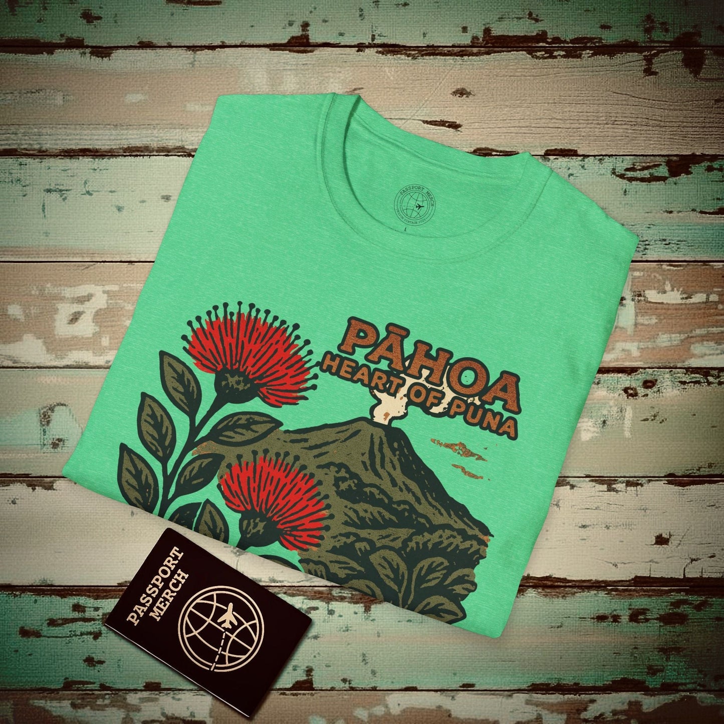Vintage Pahoa, Heart of Puna, Hawaii T-Shirt Heather Irish Green / S