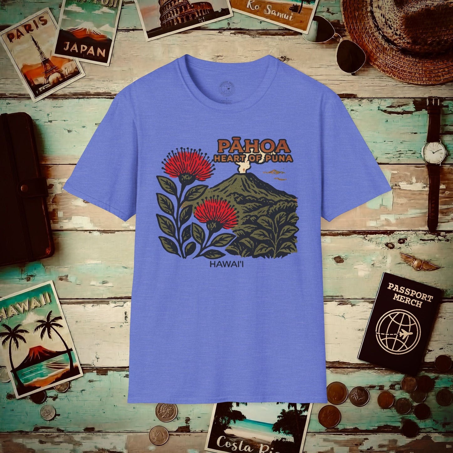 Vintage Pahoa, Heart of Puna, Hawaii T-Shirt Heather Royal / S