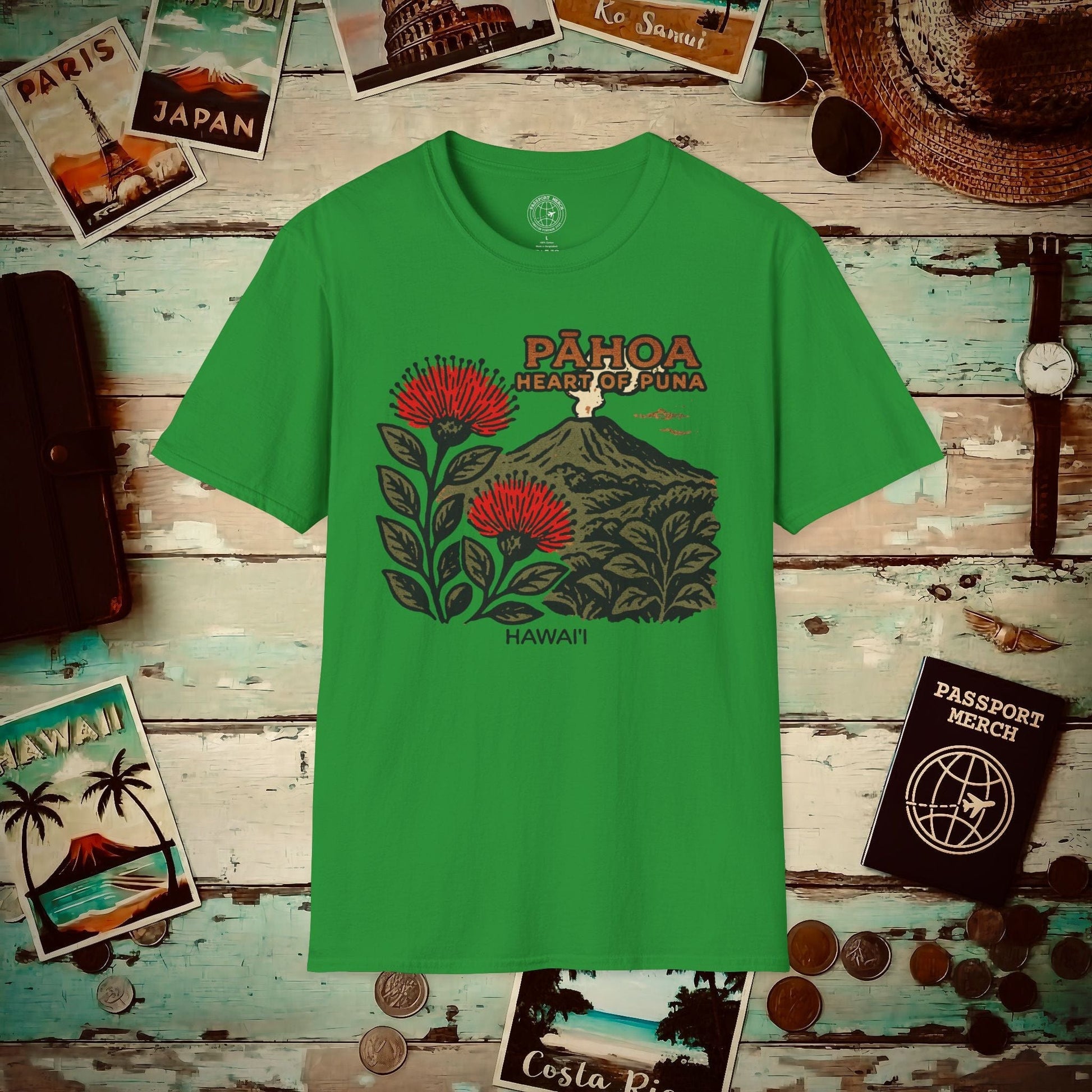 Vintage Pahoa, Heart of Puna, Hawaii T-Shirt Irish Green / S
