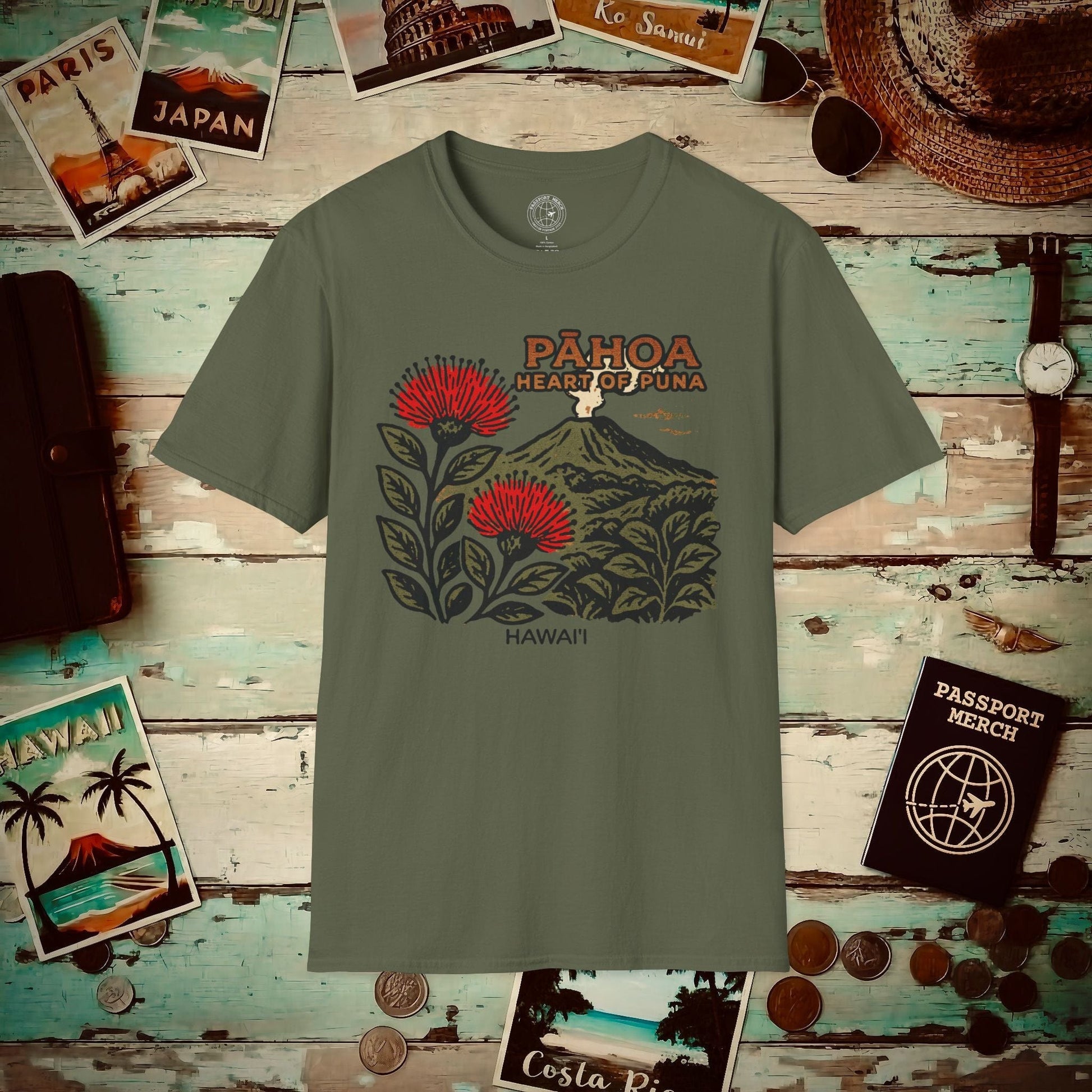Vintage Pahoa, Heart of Puna, Hawaii T-Shirt Military Green / S