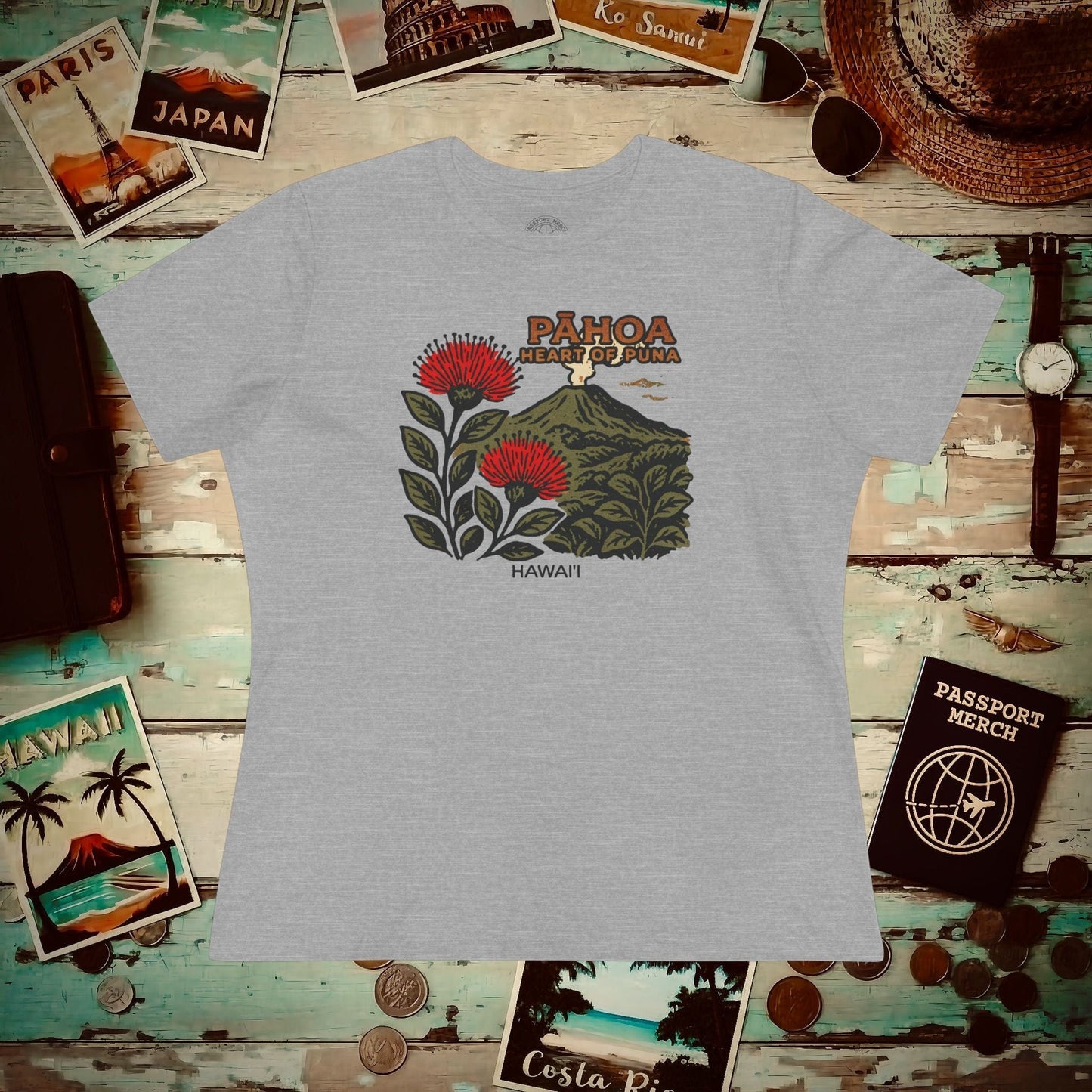 Vintage Pahoa, Heart of Puna, Hawaii, Womens Fit T-Shirt Athletic Heather / S