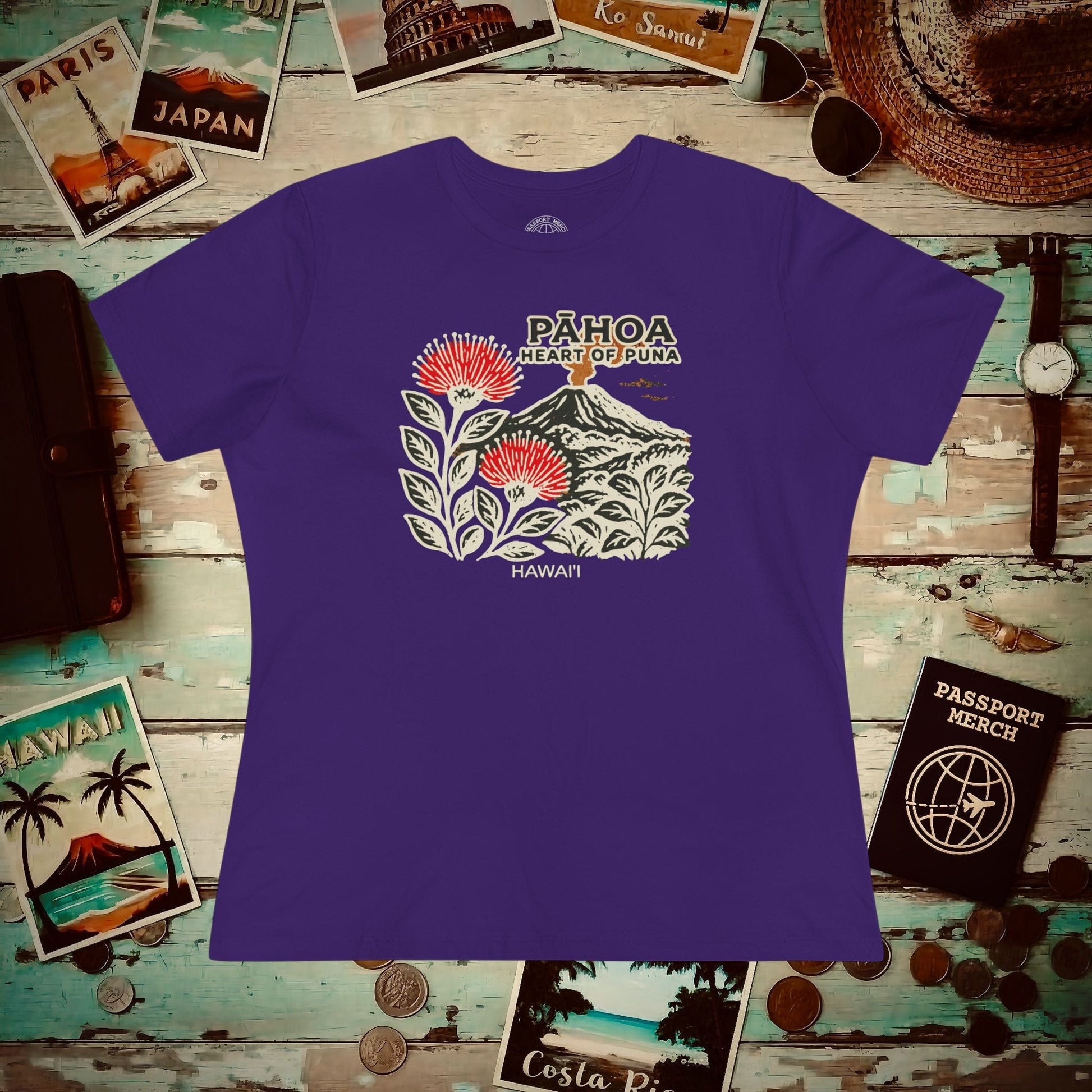 Vintage Pahoa, Heart of Puna, Hawaii, Womens Fit T-Shirt Team Purple / S