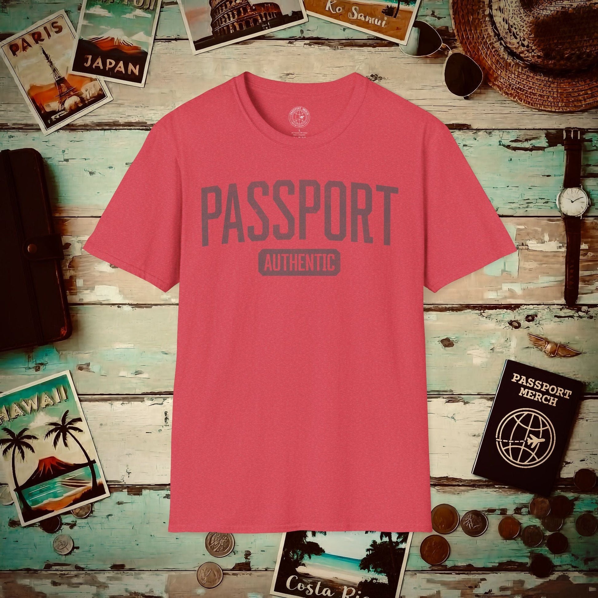Vintage Passport Authentic T-Shirt Heather Red / S