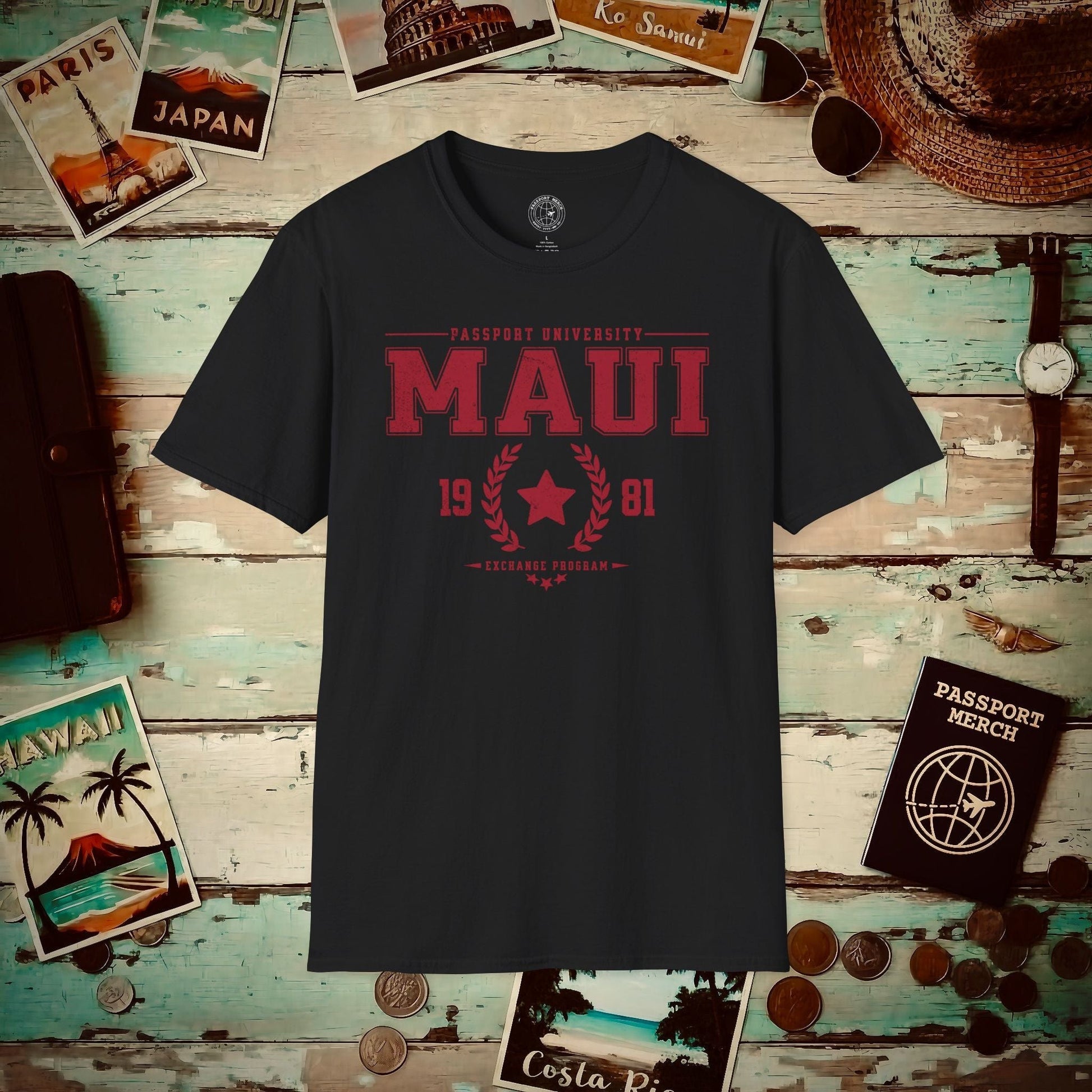 Vintage Passport University, Maui, Hawaii T-Shirt Black / S