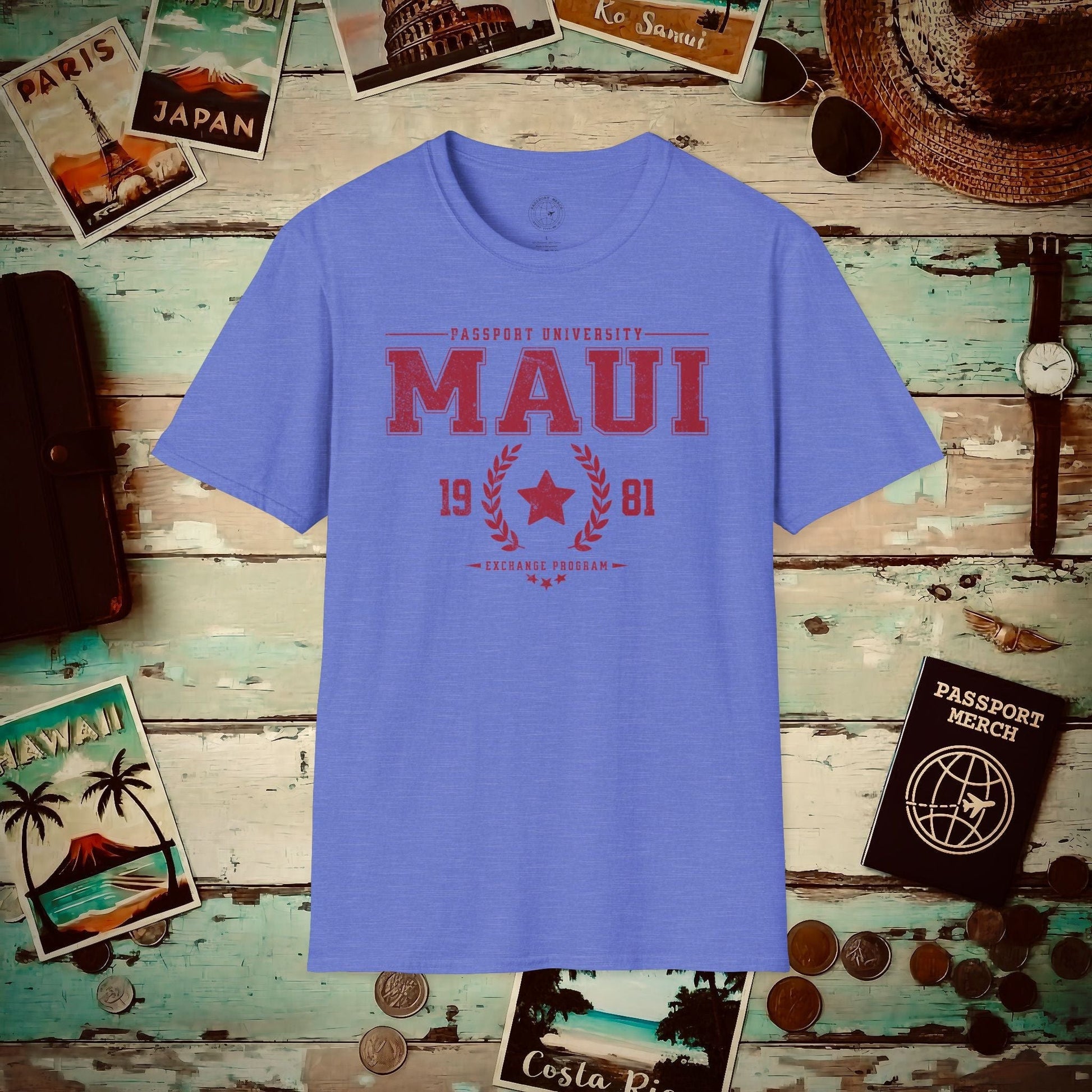 Vintage Passport University, Maui, Hawaii T-Shirt Heather Royal / S