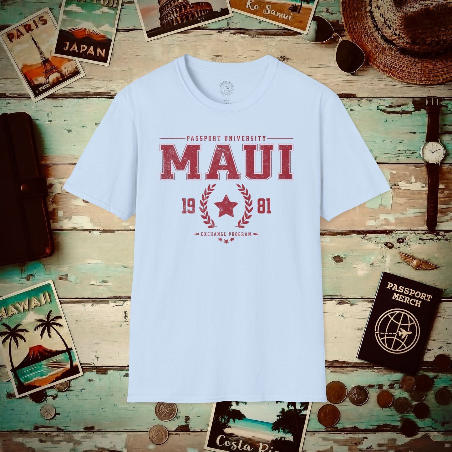 Vintage Passport University, Maui, Hawaii T-Shirt Light Blue / S
