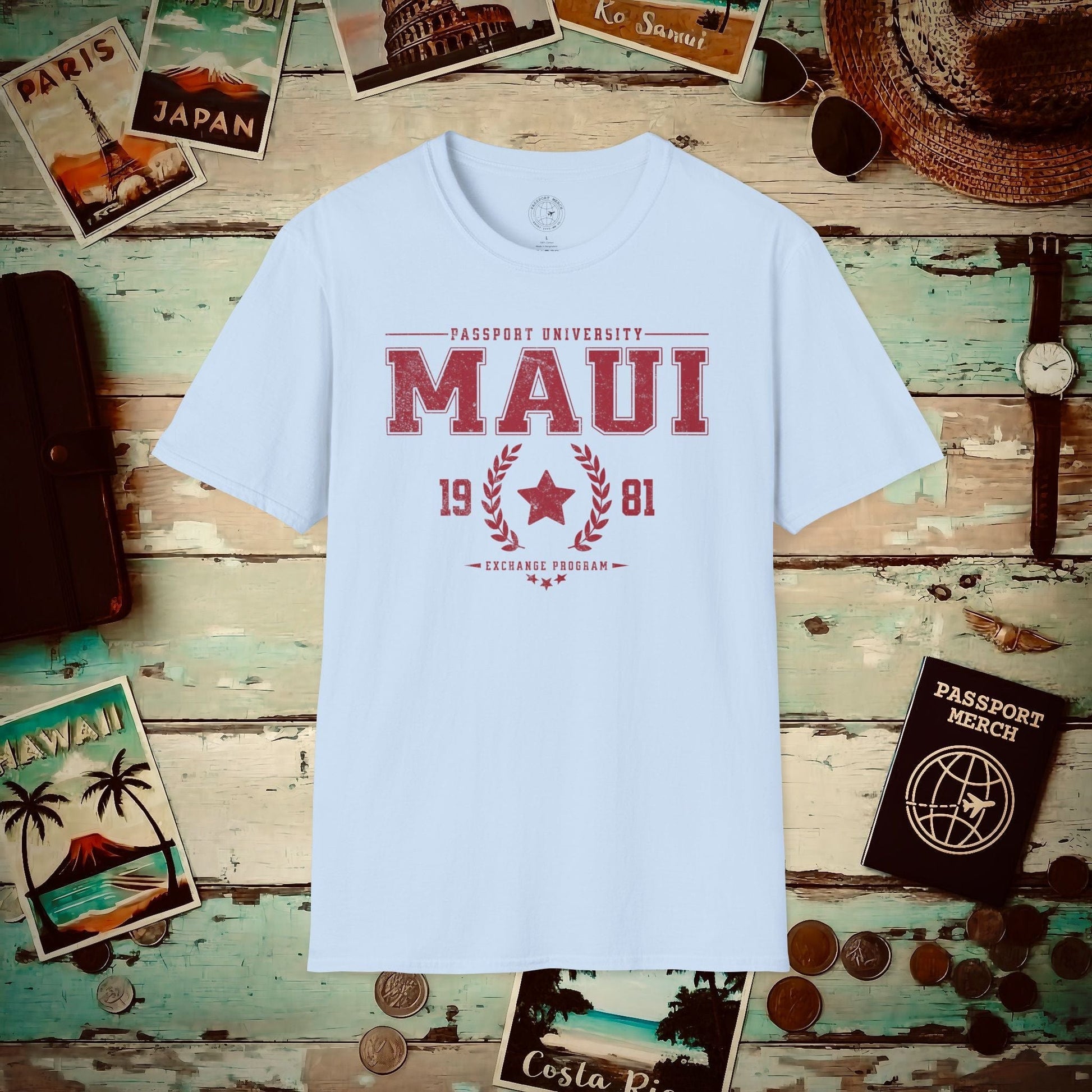 Vintage Passport University, Maui, Hawaii T-Shirt Light Blue / S