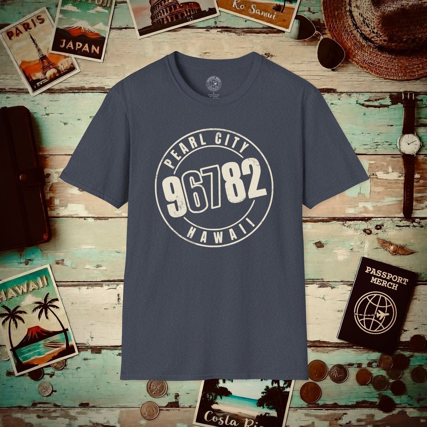 Vintage Pearl City Zip Code ("67" Pop Culture Edition), Hawaii T-Shirt Heather Navy / S