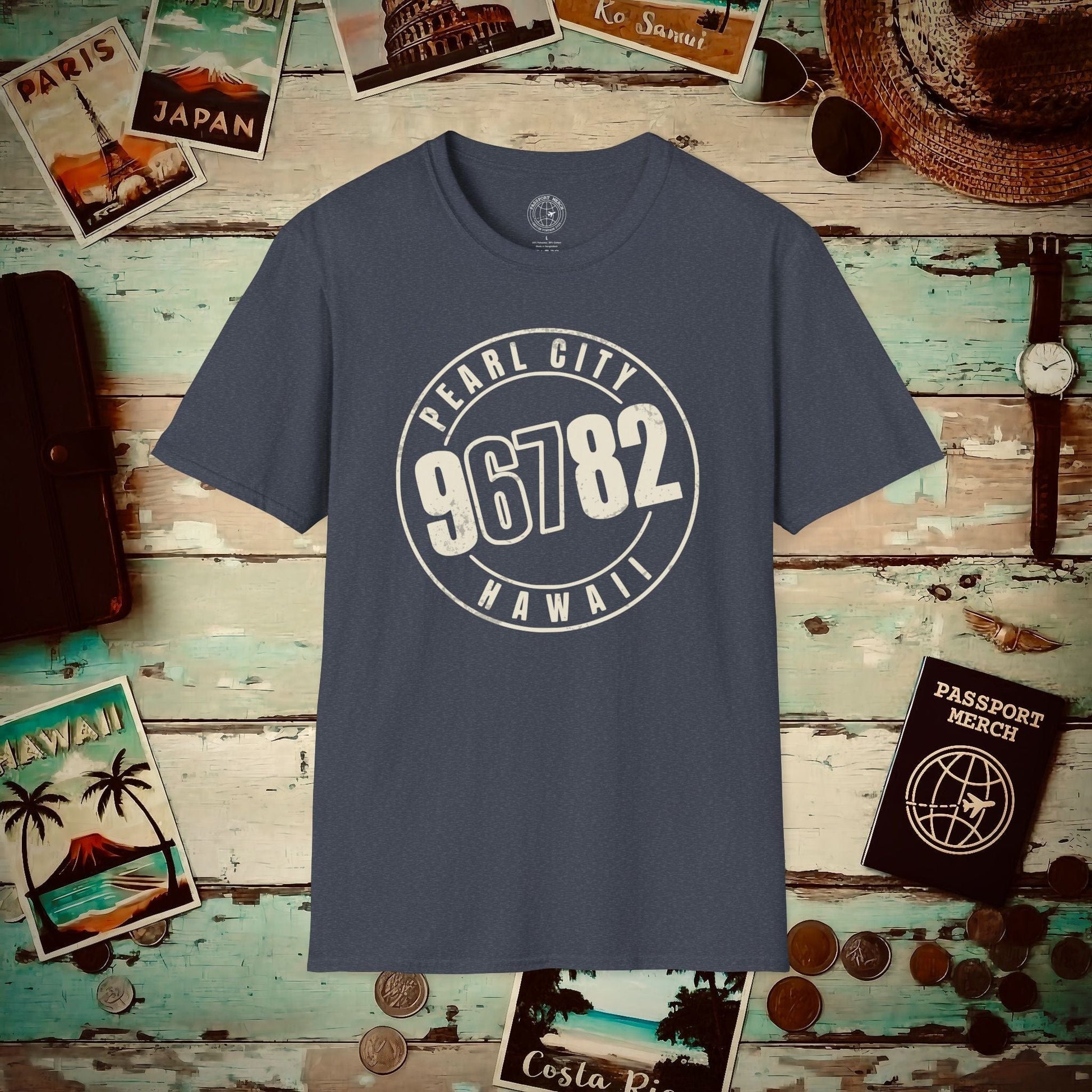 Vintage Pearl City Zip Code ("67" Pop Culture Edition), Hawaii T-Shirt Heather Navy / S